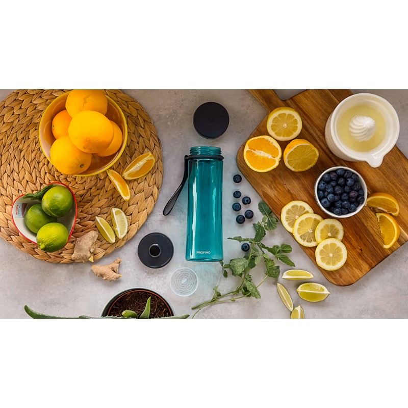 Tritan Water Bottle with Strainer 600ml Infuze Blue