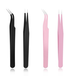 Foihukelim Industrial Tweezers,for Craft,Soldering, Laboratory Work, Jewelry-Making,for Modeling, Electronic Repair (4pcs Mixing colors)