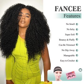 FANCEE Afro Kinky Curly Braiding Hair Black Marlybob Jerry Curl Crochet Hair Extension for Black Women Short Soft Synthetic Passion Twist Hair 6X (1B, 18 Inches)