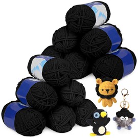 Wool for Crochet, 12 x 50 g Crochet Yarn, Black Wool for Knitting, Crochet Wool, Yarn for Crochet, Crochet Yarn, 5 Strands Hand Knitting Yarn for Beginners and Children, Crochet Knitting and Crafts