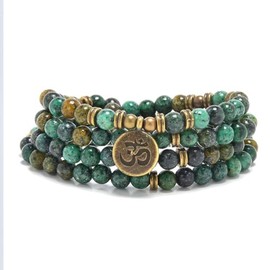 108 Mala Beads Bracelet with om Charm – Healing Stone Meditation Bracelet for Yoga & Prayer, 6mm Beads, Handmade, Gold-Plated OM Charm, One Size, Stone, no gemstone