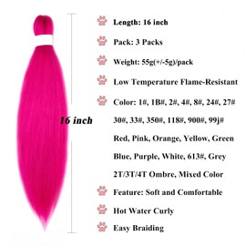 Ai Yuchen Kids Pink Braiding Hair Pre Stretched Short Braiding Hair Extensions for Braiding Box Braids Knotless Prestretched Braiding Hair 16 Inch