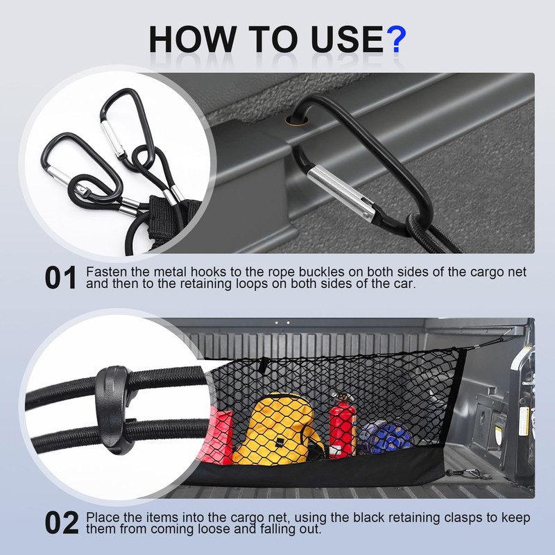 Envelope Style Cargo Net Compatible with Toyota Tacoma 2005-2024, Highly