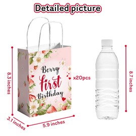 Usumz 20Pcs Berry First Birthday Goodie Bag Strawberry Baby Shower Decoration Berry Goodie Bag Red Green