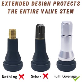 QILISEN Chrome Valve Stem Caps 5 Pack - TR413 Valve Stem Sleeve Covers Fits All TPMS Rubber Valve Stems
