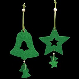 Club Pack of 18 Brilliant Green Color Bell and Star "Felt Ornaments"