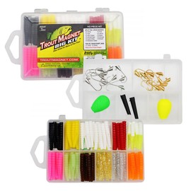 Trout Magnet Original 142-Piece Trout Fishing Gear Kit - 120pc Grub Lures with Neon Bait, 20 Hooks, 2 Floats - High Grade Trout Magnet Kit for Freshwater and Saltwater Fishing