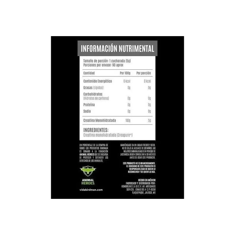 Creatina Monohidratada Pura Botes 450g 180 Serv Birdman