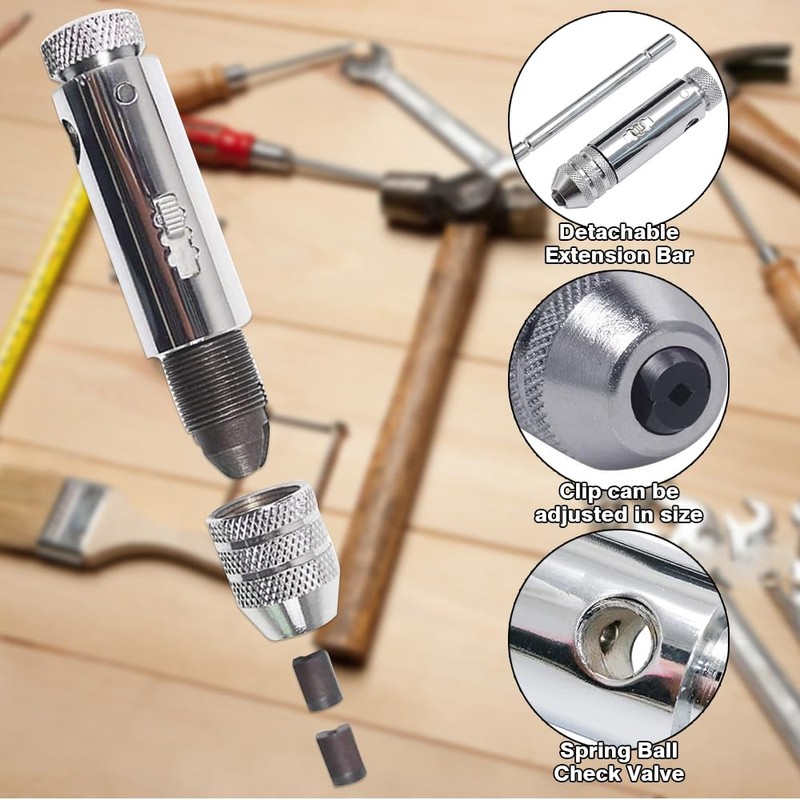 Puedno Adjustable T-Handle Ratchet Tap, M3-M8 Threading Wrench Set, Machine