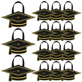 Wovnet 18 Pcs Graduation Cap Gift Bags with Handle 2025 Graduate Party Favor Bags with Tassel Black Non Woven Cap Handbags for Class of 2025 Graduation Congrats Party Supplies Grad Decoration
