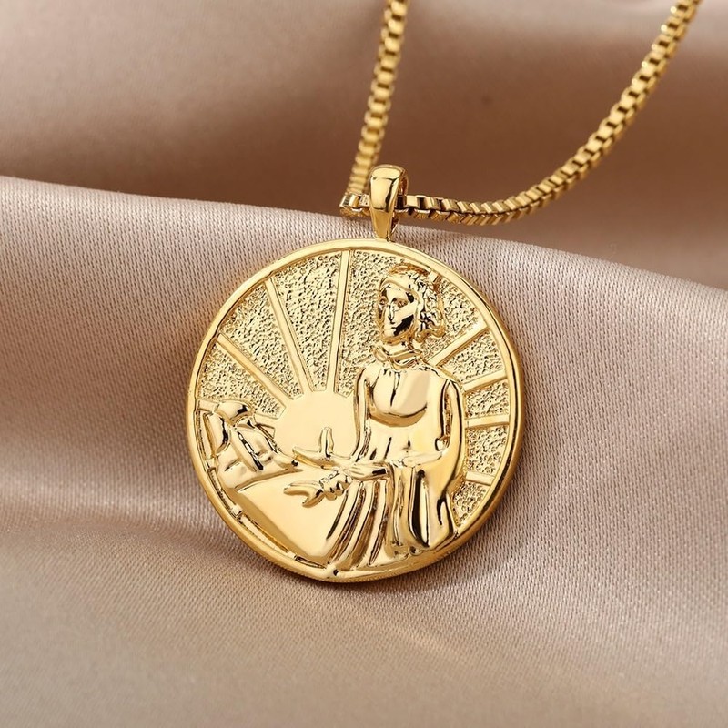 Medal Florence Nightingale Hecate 18K Gold Plated Coin Necklace,Merit Medallion