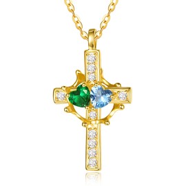 Emerald Topaz Jewellery May December Birthstone Gold Cross Necklace for Women Sterling Silver Cross with Crown Necklace Gold Crown Pendant Wedding Anniversary Birthday Gifts for Women