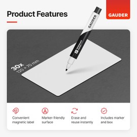 GAUDER Magnetic Dry Erase Labels | Magnetic Labels to Write on | Dry Erase Magnets for Classroom, Whiteboard & Blackboard