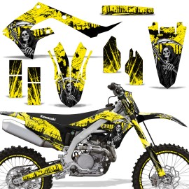 Wholesale Decals MX Dirt Bike Graphics Kit for Kawasaki KX250 2021 + KX450 2019-21 REAPER YELLOW