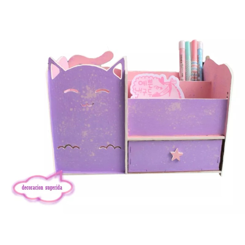 Ryh & Compañia Caja Organizadora Lapicera De Gatito Mdf Natural