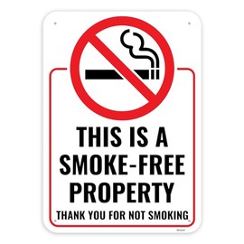 1PC Smoke Free Property Sign, 14 x 10 Inches - Aluminum - Non Smoking Zone Facility Sign