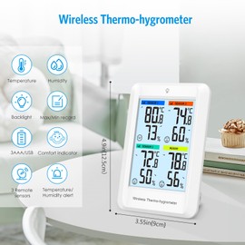 Brifit Indoor Outdoor Thermometer with 3 Sensors, Digital Hygrometer Thermometer with LCD Backlight, Digital Temperature Humidity Monitor with Min/Max Records, Alarm Notification for Nursery, Babyroom
