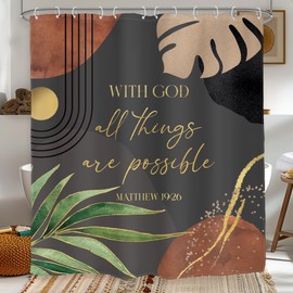 Glawry Dark Green Boho Bible Verse Shower Curtain Christian Inspirational Scriptures Quotes Abstract Tropical Palm Bathroom Mid Century 60Wx72L Inches Bath Accessories Home Decor Fabric 12 Pack Hooks