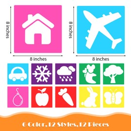 12 Pieces Transportation Chalk Stencils for Kids, Reusable Drawing Stencils 8 Inch Sidewalk Chalk Stencil Painting Outside Washable Transportation Themed Shape Template for Kids Toddlers Preschool