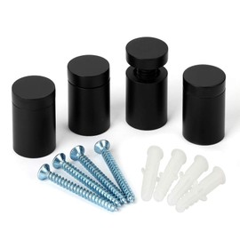 TOPNIKE Sign Standoff 3/4"x 1", Store Sign Holders Screws, Black Aluminum, for Acrylic, Glass, PVC, Glass Panel, Wood with 2 pcs Spacers, Pack of 4