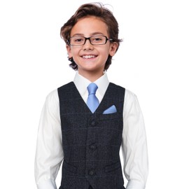 ZENXUS - Conjunto de corbata sólida con bolsillo cuadrado para niños, corbata regular para niños y niños, 12 azul cielo, L(8-13 yrs. ＜5.25ft)