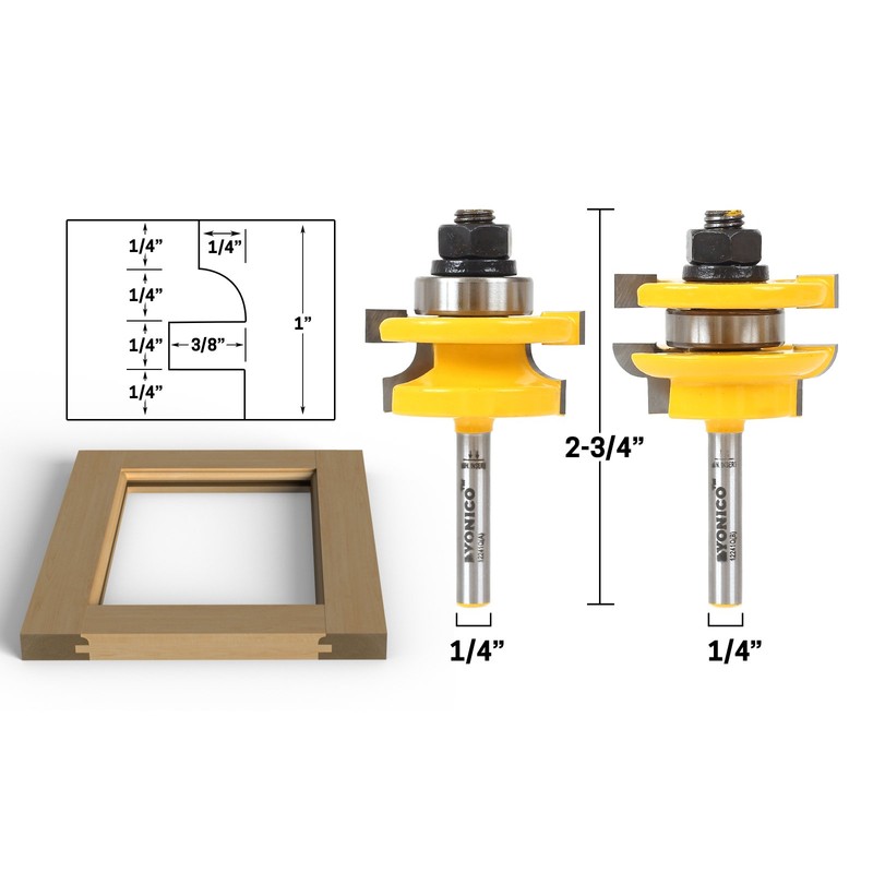YONICO Cabinet Door Rail and Stile Router Bits Set 2