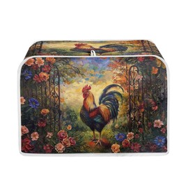 Salabomia Rooster Flower Toaster Cover 4 Slice, Washable Bread Maker Cover Toaster Protector, Dustproof Kitchen Appliance Accessories, Gift for Mom, Brown