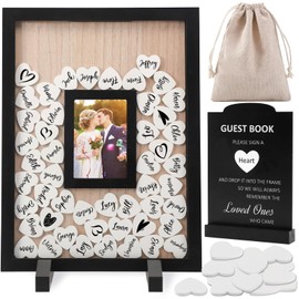 hatisan Wedding Guest Book Alternative, Rustic Guest Book Wedding Reception Sign, Heart Guest Book Signs with Wooden Frame for Wedding Anniversary Birthday Party (Black)