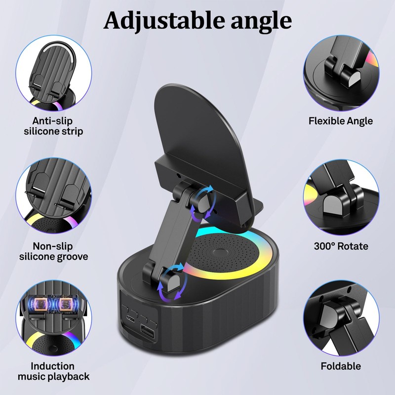 AKLLCCR Wireless Induction Audio Bluetooth Speaker 5in1 Phone Holder Emergency
