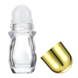 PATIKIL 30ml Glass Empty Roller Bottles, 1 Pcs Leak-Proof Massage Rollerball Container with Plastic Roller Ball for Storing Essential Oils Perfume, Gold