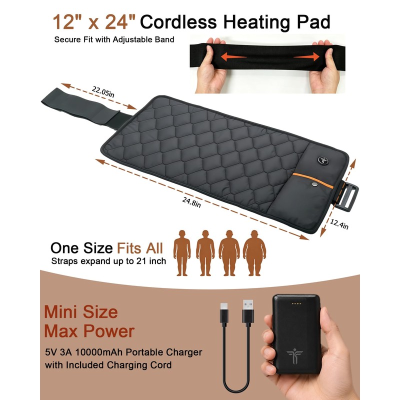Portable Heating Pad Cordless, Battery Powered for Back, Abdomen&Shoulder