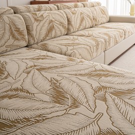 Sofa Cover Washable Sectional Couch Covers Sofa Slipcovers for 3 Cushion Couch Pet Friendly L Shaped Couch Protector Leaf Printed Covers for Dogs Kids