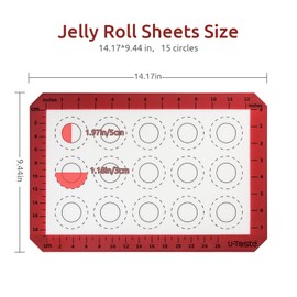 Alfombrilla de macaron resistente al calor de 446ºF: alfombrilla de silicona antiadherente de 14.2 x 9.4 pulgadas, forro de hoja de galletas reutilizable con mejora de borde y medición de círculo para