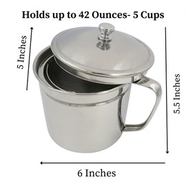 Evelots Cooking Oil Storage Can-Bacon Grease Keeper-Stainless Mesh Strainer-Easy Grip Handle-Large 5 Cup Fat Storage