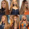 Mysyty Highlight Straight Wigs Human Hair 13x4 Highlight HD Lace