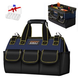 AIRAJ 18 Inch Tool Bags for Men,14 Pockets Tool Bag Organizer with Wide Mouth and Soft Bottom,Waterproof Portable Tool Bags with Adjustable Shoulder Strap for Electricians,Mechanics，Blue-black