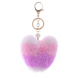 Unpafcxddyig 10PCS Pom Poms Keychains Fluffy Heart Pearl Rhinestone Keyring Faux Rabbit Fur Puff ball Rainbow for Car Bag Charms,rainbow h