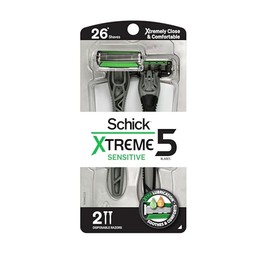 Schick Xtreme 5 Blade Disposable Razors for Men, 2 ct, Men's Sensitive Skin Razor Pack, Protects Skin from Irritation