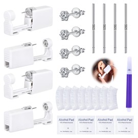 DJCIW 21PCS Ear Piercing Kit,Disposable Ear Piercing Gun Kit with 4 Pcs Self Piercing Gun and Bult-in in Stainless Steel Ear Stud 4mm CZ,S925 Ear Sticks and Waterproof Ear Cover For Ear Piercing