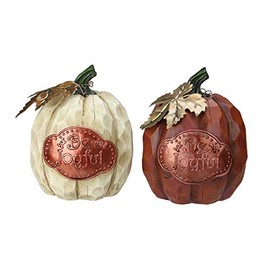 Set of 2 Brown and Cream Autumn Harvest "Be Joyful" Pumpkins