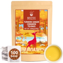 WEETEE Turmeric Ginger Cinnamon Tea Bags, 2g x 100 Pieces Turmeric Ginger Cinnamon Tea Bags, Warm, Spicy & Slightly Sweet Turmeric Ginger Herbal Tea, Rich in Antioxidants, Caffeine-free Spice Tea
