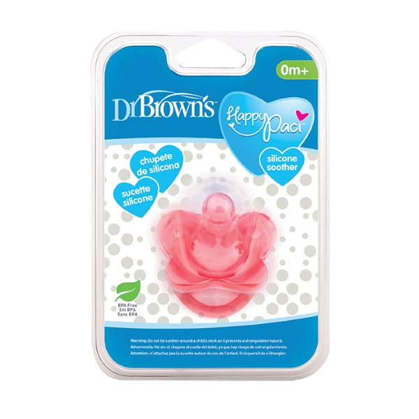 DR. BROWN'S HAPPY PACI SILICONE PACIFIER 0m+ PINK