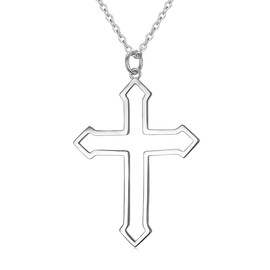 FLYOW 925 Sterling Silver Cross Pendant Necklace for Men Women, 24 Inches Silver Chain