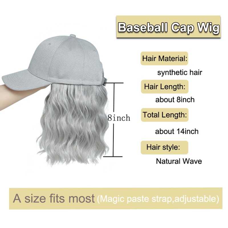 AliRobam Synthetic Wig Hat with Natural Wave Hair Extensions Attached