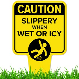 Slippery When Wet or ICY Sign, 7x13 Inches, Heavy Duty Integrated Ground Stakes, Indoor/Outdoor Use, Rust Free Aluminum Composite, Made in USA by My Sign center