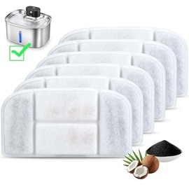 BOORCA 5L Wireless Cat Water Fountain Filters 6 Pieces Triple Filtration System Replacement Filter Fit for 5L Cat Pet Fountain, 6 Filtration System and 2 Pre-Filter Sponges