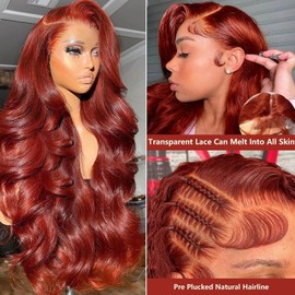 Reddish Brown Lace Front Wigs Human Hair Colored Body Wave 360 Lace Front Wig 180% Density 33# Ginger Red Lace Frontal Wigs Human Hair Pre Plucked Reddish Orange Glueless Wigs Human Hair for Women
