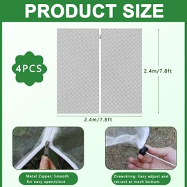 4 Pack Fruit Tree Netting with Zipper & Drawstring, Ultra Fine Bird Barrier Garden Mesh Netting Cover for Fruit Trees, Blueberry Bushes, Plants, Protect from Birds, Squirrels, Pest Inspect (8 x 8 ft)