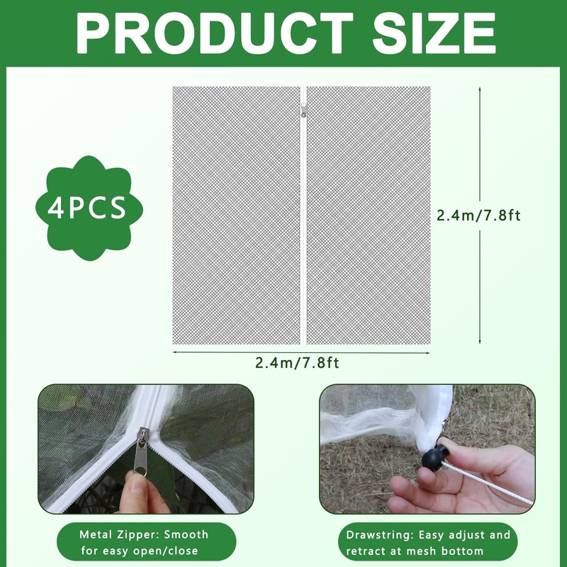 4 Pack Fruit Tree Netting with Zipper & Drawstring, Ultra