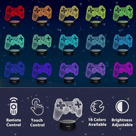 Philoch Kids Night Light, Creative Gifts 3D Gamepad Illusion Night Lamp, 16 Colors Change with Remote Control Christmas Birthday Gift, Portable Desk Room Table Lamp for Kids, Family and Lovers